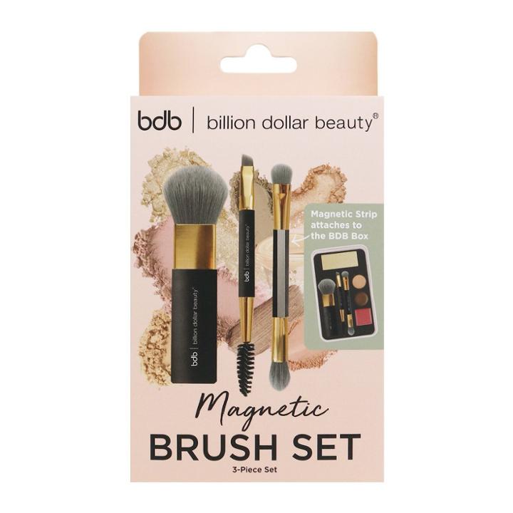 Billion Dollar Beauty Charcoal-infused Magnetic Brush Set - 3pc With Powder, Eyebrow, & Eyeshadow/highlighter Brushes