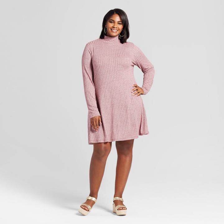 Women's Plus Size Ribbed Swing Dress - Ava & Viv Red