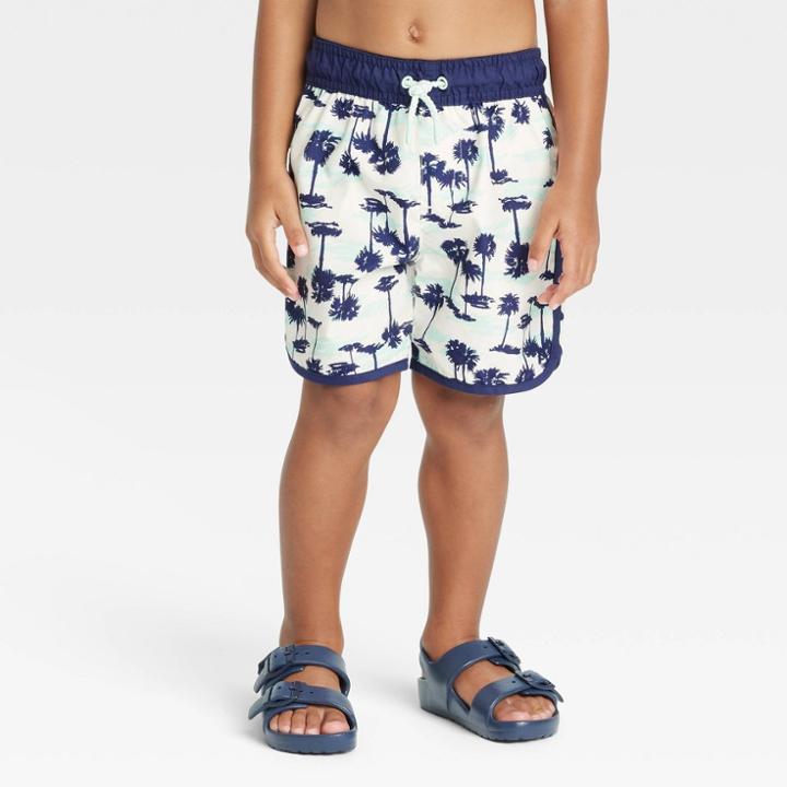 Toddler Boys' Leaf Swim Shorts - Cat & Jack White
