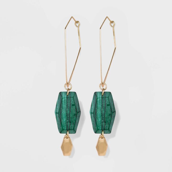Semi-precious Stone Matte Malachite Geometric Hoop Earrings - A New Day Green, Women's