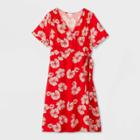 Women's Plus Size Floral Print Short Sleeve Wrap Dress - Ava & Viv Red X, Women's