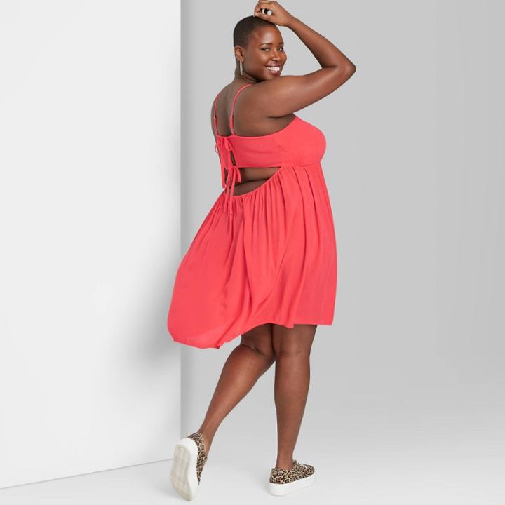 Women's Plus Size Sleeveless Open Back Babydoll Dress - Wild Fable Neon Coral
