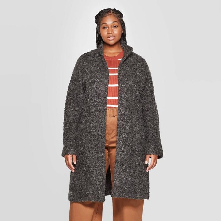 Women's Plus Size Long Sleeve Open Layering Textured Coatigan - A New Day Gray 2x, Women's,
