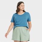 Women's Plus Size Short Sleeve Relaxed Scoop Neck T-shirt - Ava & Viv Blue