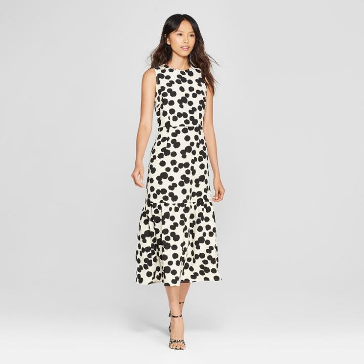 Women's Polka Dot Sleeveless Ruffle Midi Dress - Who What Wear Cream/black