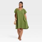 Women's Plus Size Flutter Short Sleeve Woven Dress - Universal Thread Green