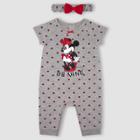 Mickey Mouse & Friends Baby Girls' Disney Minnie Mouse 2pc Romper And Headband - Heather Gray