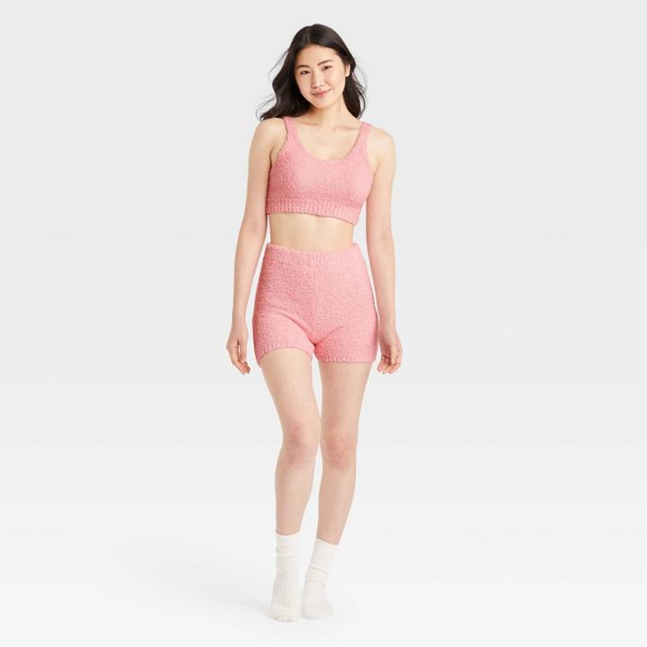 Women's Cozy Feather Yarn Lounge Cropped Tank Top - Colsie Pink