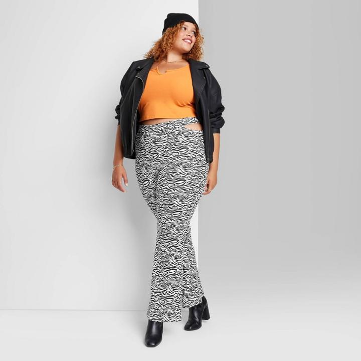 Women's Plus Size Super-high Rise Hip Cut Out Flare Pants - Wild Fable White Zebra Print