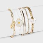 Shiny Gold With Multi Beads And Cord Bracelet Set 5pc - Wild Fable White