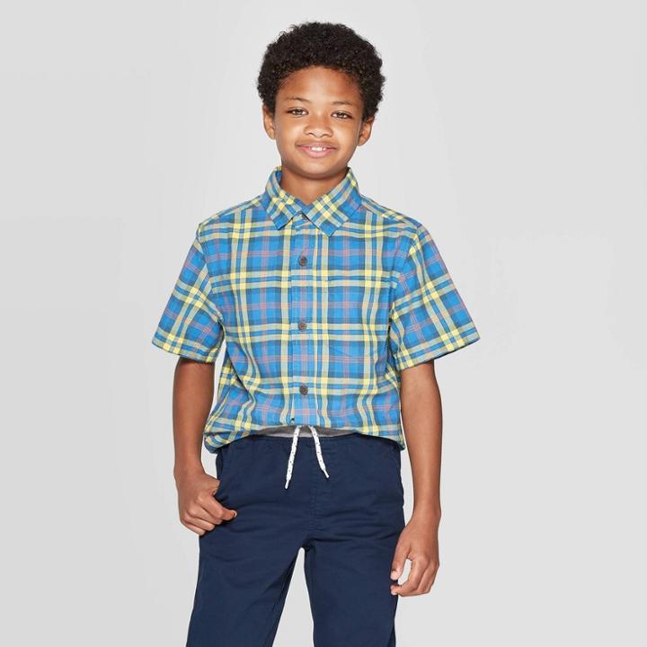 Petiteboys' Short Sleeve Button-down Shirt - Cat & Jack Blue S, Boy's,