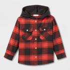 Toddler Boys' Hooded Flannel Long Sleeve Button-down Shirt - Cat & Jack Black/red