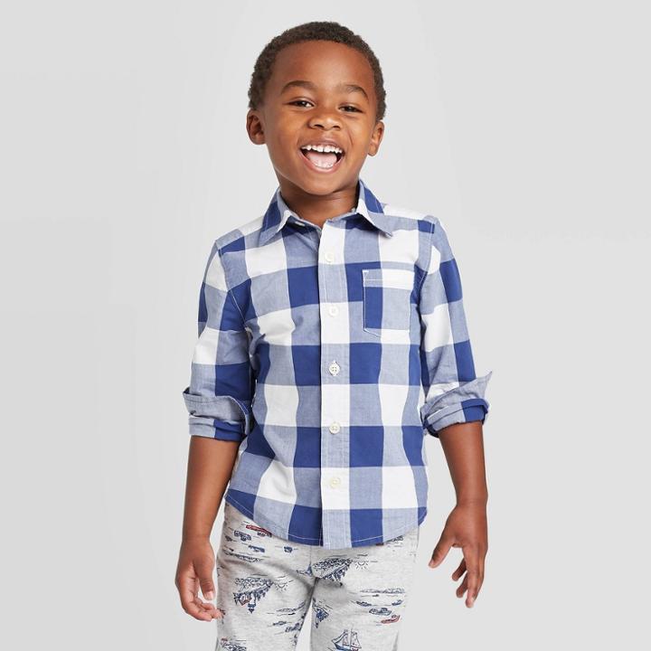 Oshkosh B'gosh Toddler Boys' Long Sleeve Lobster Woven Button-down Shirt - Dark Blue/white 18 M, Toddler Boy's,
