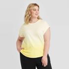 Women's Plus Size Short Sleeve Dip Dye Cuffed T-shirt - Ava & Viv Yellow X, Women's