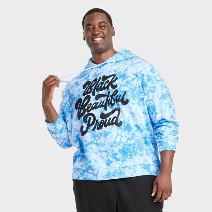 No Brand Black History Month Men's Plus Size Black, Beautiful, Proud Hoodie - Blue