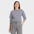 Women's Long Sleeve T-shirt - A New Day Navy Striped Xs, Blue