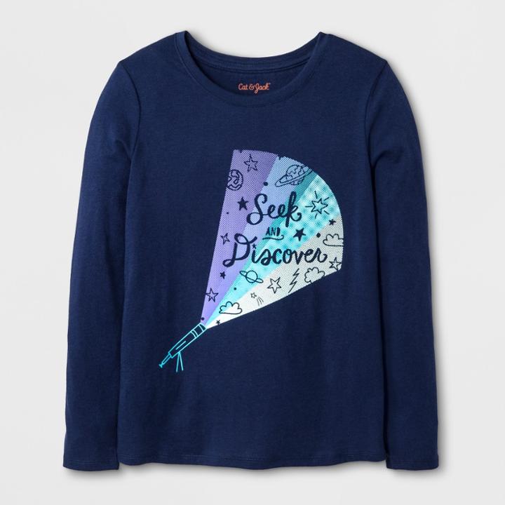 Girls' Long Sleeve Seek And Discover Graphic T-shirt - Cat & Jack Navy