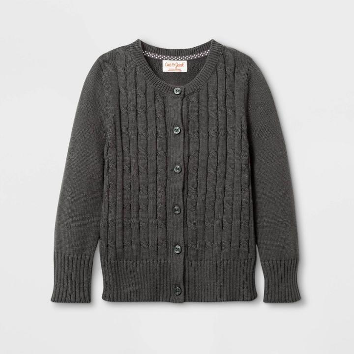 Toddler Girls' Uniform Cable Knit Cardigan - Cat & Jack Charcoal Gray