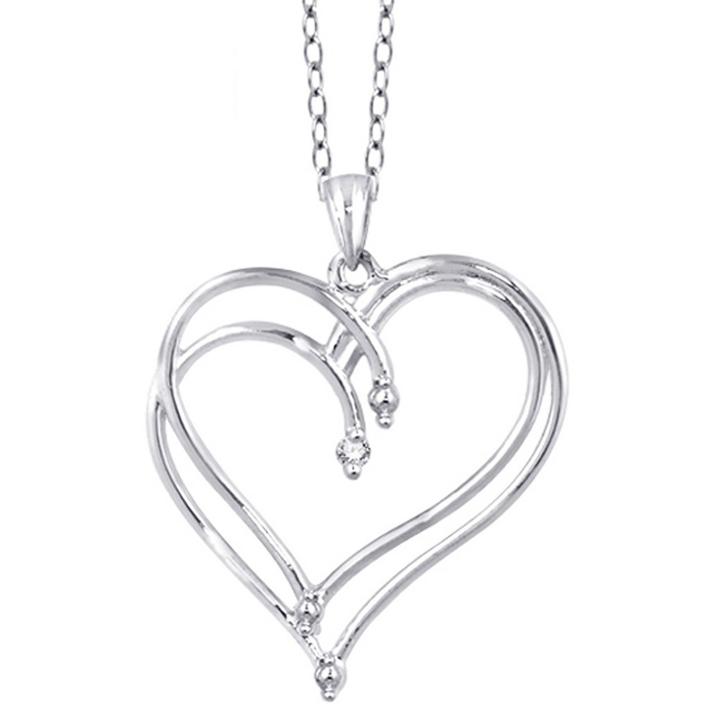 Distributed By Target Women's Sterling Silver Round-cut White Diamond Prong Set Double Heart Pendant - White