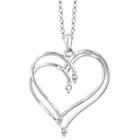 Distributed By Target Women's Sterling Silver Round-cut White Diamond Prong Set Double Heart Pendant - White