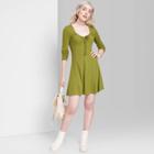 Women's Long Sleeve Cozy Knit Fit & Flare Dress - Wild Fable Green