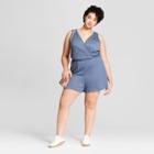 Women's Plus Size Wrap Front Romper - Universal Thread Blue X