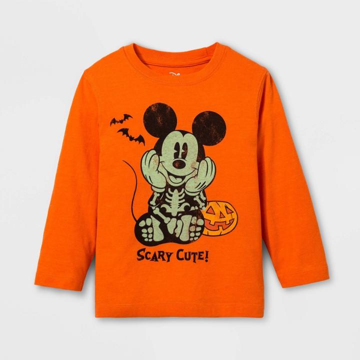 Disney Toddler Boys' Mickey Mouse Scary Cute Halloween Long Sleeve T-shirt - Orange