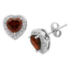 Prime Art & Jewel Sterling Silver Genuine Garnet And White Topaz Heart Stud Earrings, Girl's