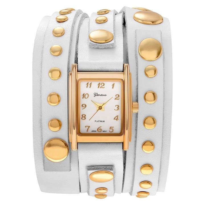 Women's Geneva Platinum Studded Wrap Around Watch - White