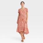 Women's Flutter Short Sleeve Smocked Detail Dress - Knox Rose Copper Floral Xs, Brown Floral