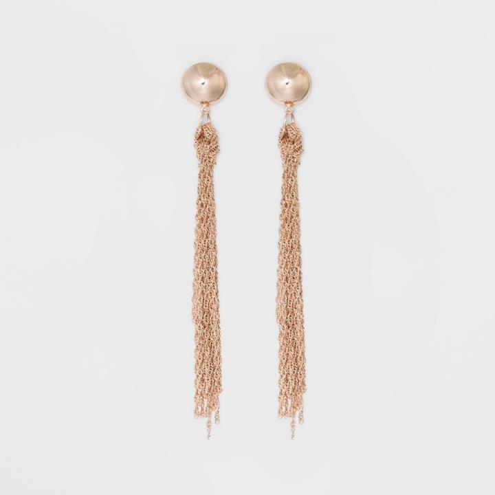 Round Stud With Textured Chain Tassel Drop Earrings - A New Day Rose Gold