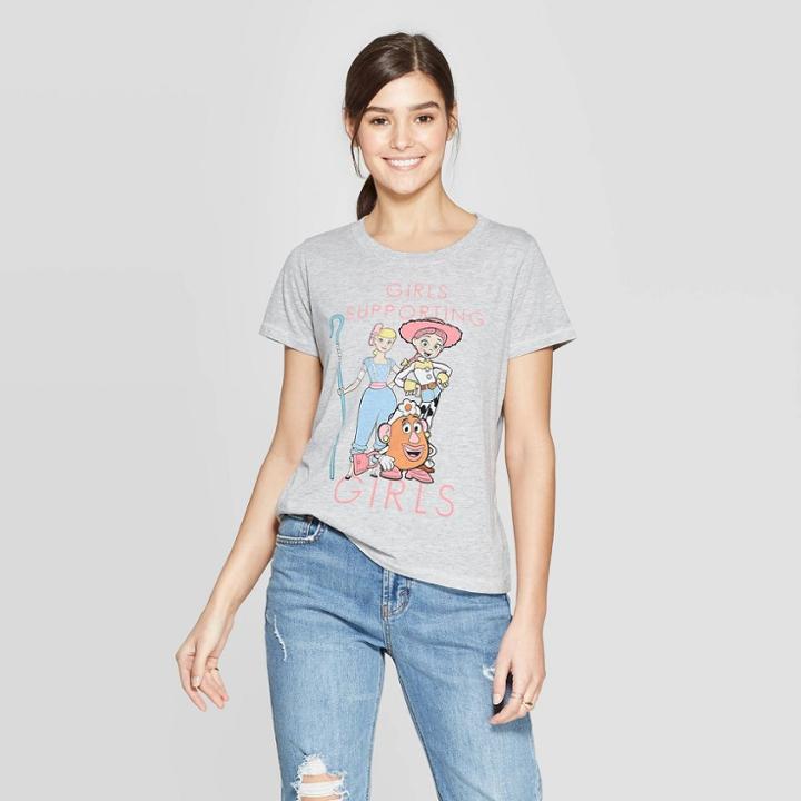 Women's Disney Toy Story Short Sleeve Girls Supporting Girls Graphic T-shirt (juniors') - Light Heather Gray