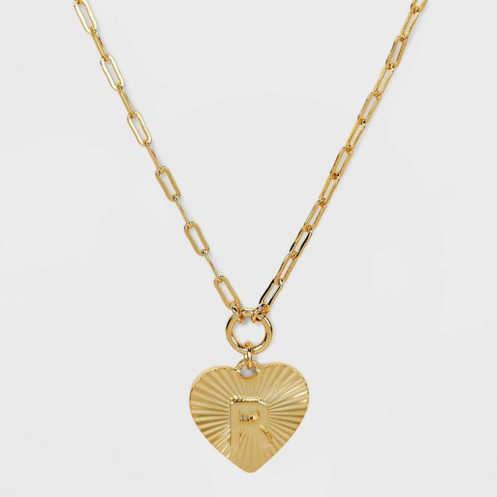 14k Gold Dipped 'r' Initial Diamond Cut Heart Pendant Necklace - A New Day Gold