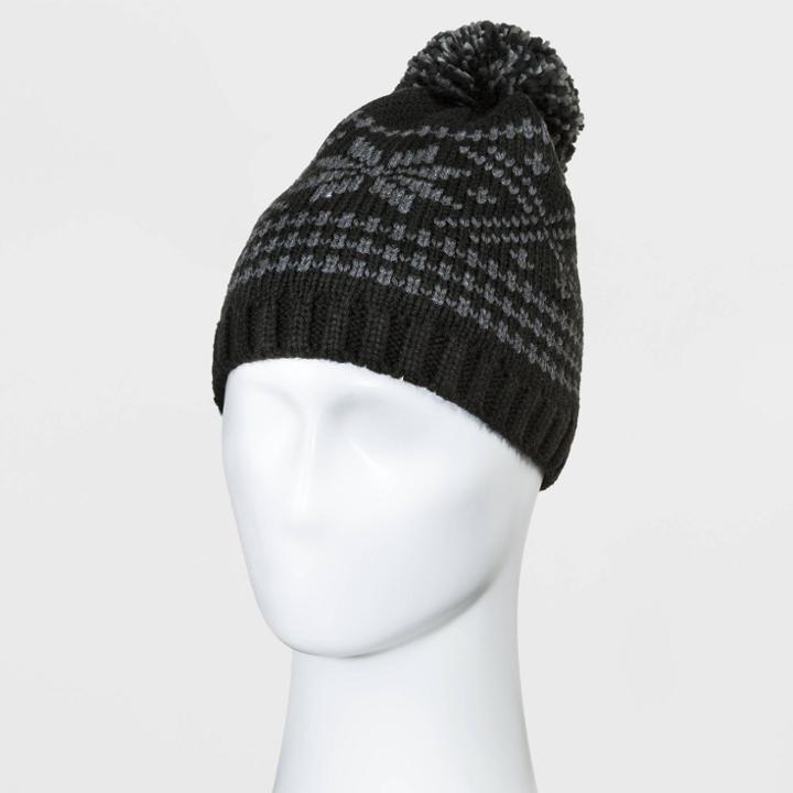 Men's Fair Isle Pom Fleece Lined Beanie - Goodfellow & Co Black