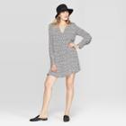 Women's Leopard Print Long Sleeve V-neck Woven Mini Dress - A New Day White