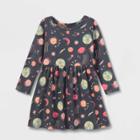 Toddler Girls' Printed Knit Long Sleeve Dress - Cat & Jack Black