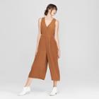 Women's Sleeveless V-neck Wide Leg Crop Jumpsuit - Prologue Brown