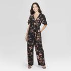 Women's Floral Print Short Sleeve Wrap Jumpsuit - Xhilaration Black M, Black Floral