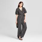 Eclair Women's Striped Ruffle Sleeve Wrap Tie Jumpsuit - Clair Black/white