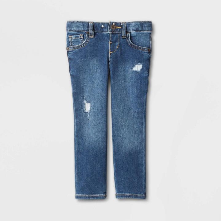 Toddler Girls' Mid-rise Distressed Skinny Jeans - Cat & Jack Blue