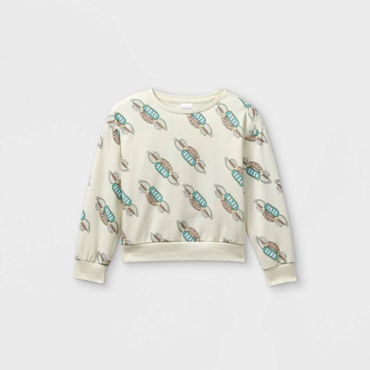 Warner Bros. Girls' Central Perk Cropped Pullover Sweatshirt - Off-white