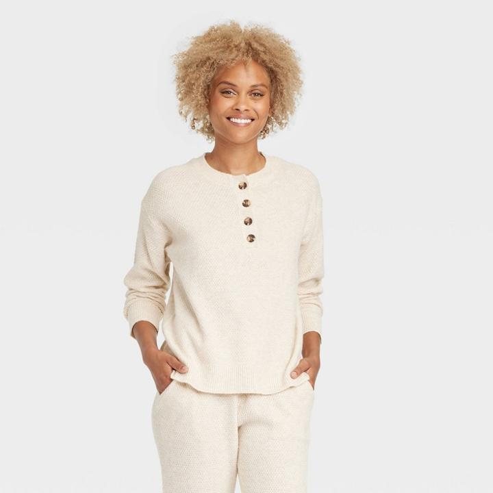 Women's Henley Top Sweater - Stars Above Oatmeal
