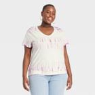 Women's Plus Size Tie-dye Short Sleeve V-neck T-shirt - Universal Thread Purple/white