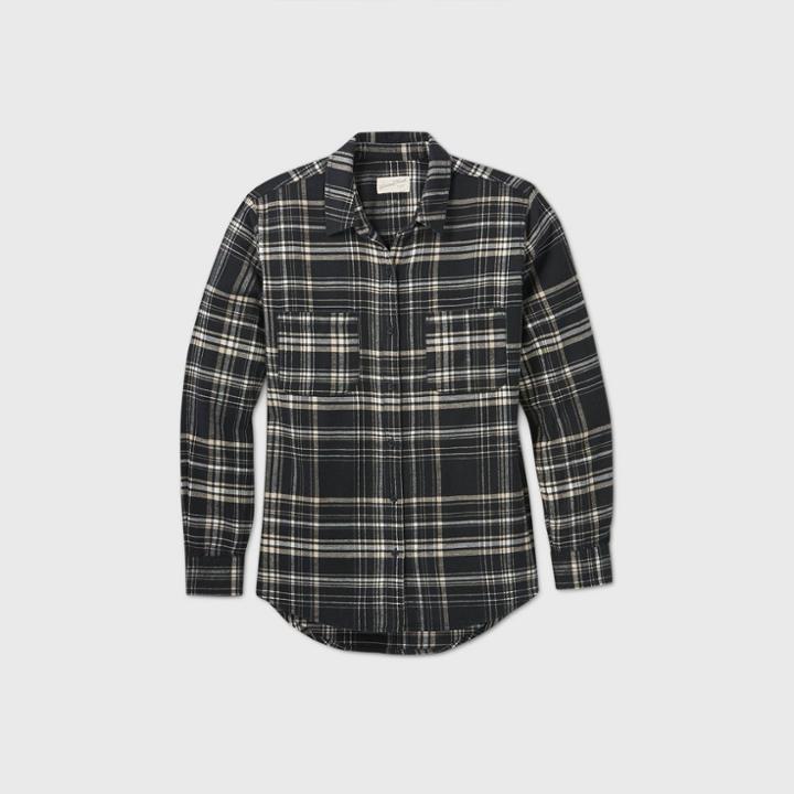 Women's Plaid Long Sleeve Button-down Flannel Shirt - Universal Thread Charcoal Gray