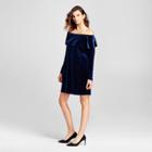 Women's Velvet Off The Shoulder Ruffle Dress - Alison Andrews Navy