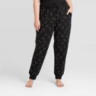 Women's Plus Size Star Print Beautifully Soft Fleece Lounge Jogger Pants - Stars Above Black
