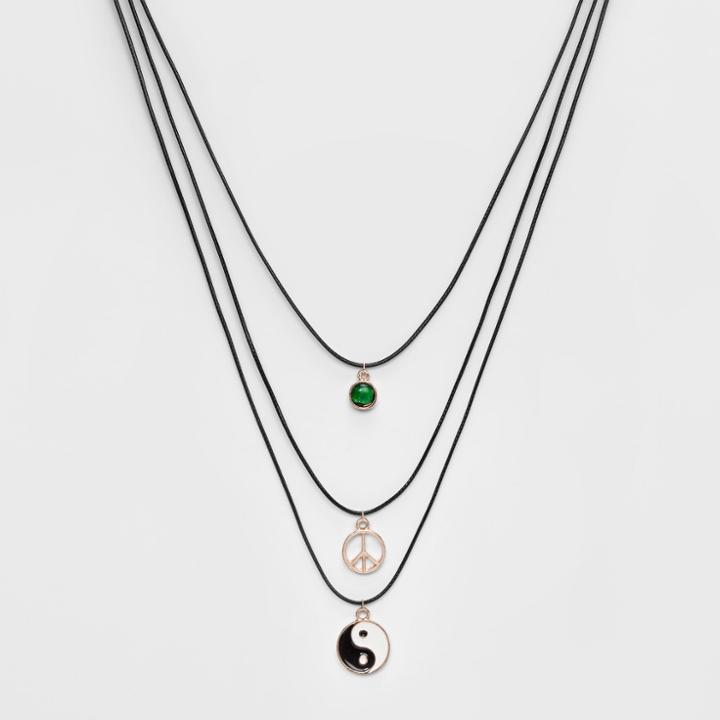 Multi Row With Yin Yang And Peace Sign Charms Layered Necklace - Wild Fable,