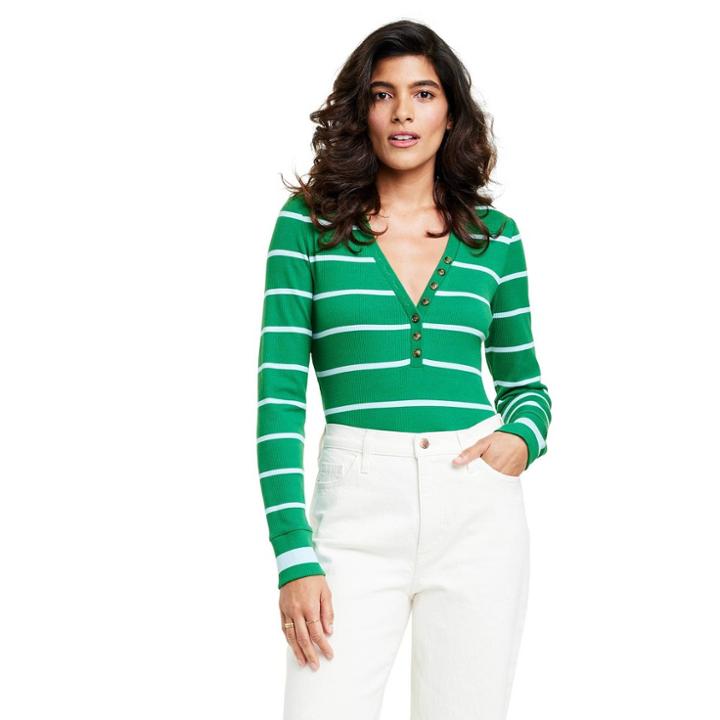 Women's Striped V-neck Bodysuit - La Ligne X Target Green/light Blue