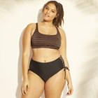 Women's Plus Size Metallic Stripe Strappy Bralette Bikini Top - Xhilaration Black