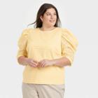 Women's Plus Size 3/4 Sleeve Eyelet Top - A New Day Light Yellow